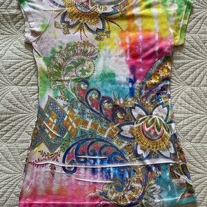 Cache Pink and Yellow Fitted Graphic T-Shirt